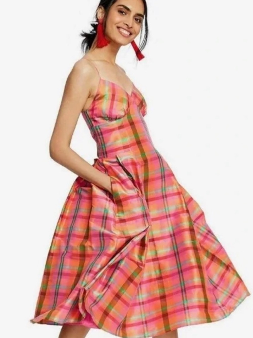 Isaac Mizrahi for Target 100% Silk Plaid Fit-and-Flare Cocktail Dress, sz M